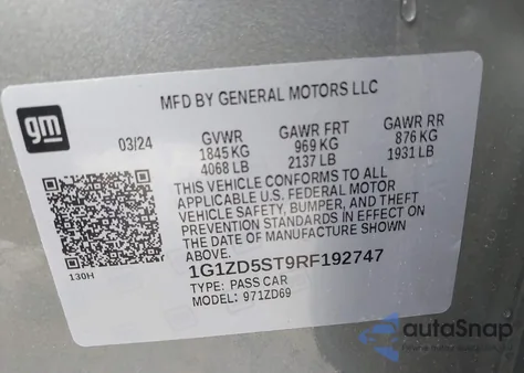 2024 Chevrolet Malibu Fwd 1Lt z USA, uszkodzony, nr VIN 1G1ZD5ST9RF192747